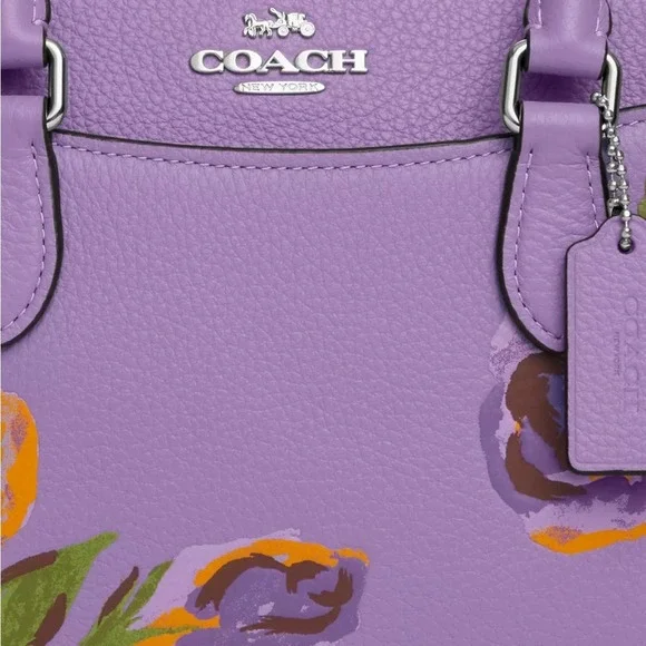 NWT Coach Mini Darcie Carryall With Rose Print/Pebble Leather/ Purple - Picture 11 of 13